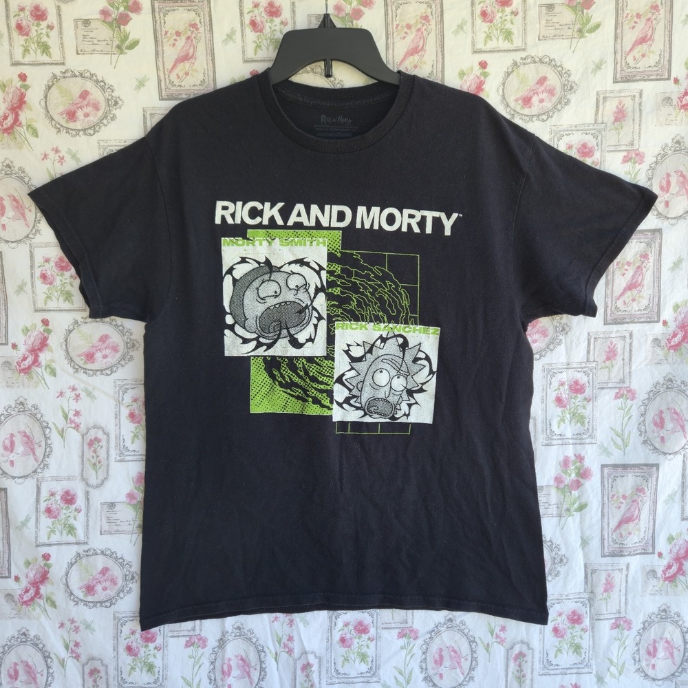 Rick and Morty Men's T-Shirt Large Black Adult‎ Swim Freeze Graphic Tee Cartoon